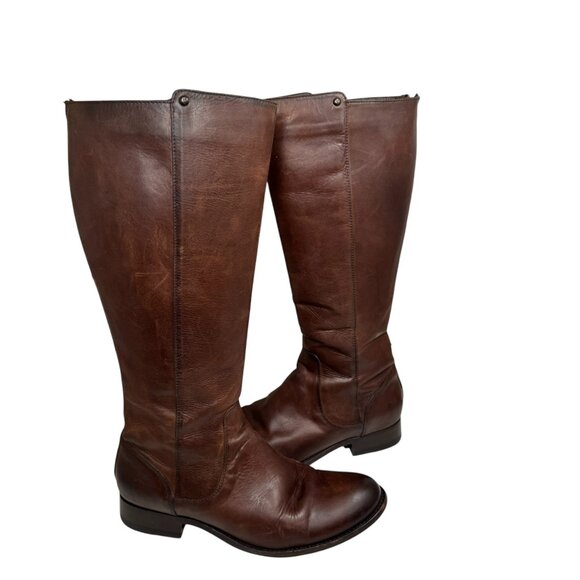 FRYE Melissa Stud 9 B Brown Leather Back Zip Riding Boots Preppy Equestrian - Picture 2 of 13